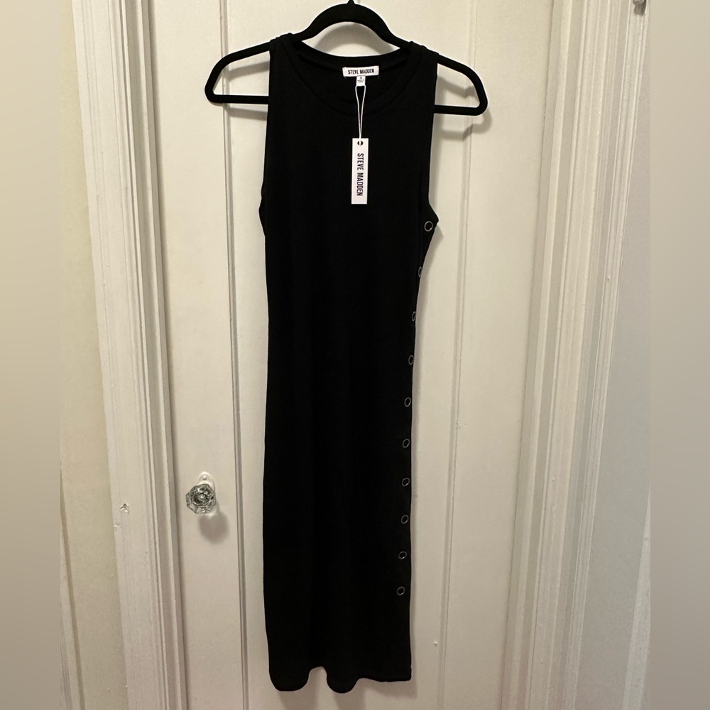 NWT Steve Madden Black Midi Dress with Button Accents Small